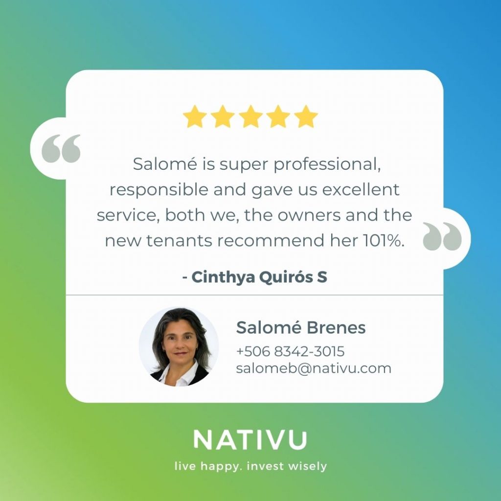 Salomé is super professional, responsible and gave us excellent service, both we, the owners and the new tenants recommend her 101%.